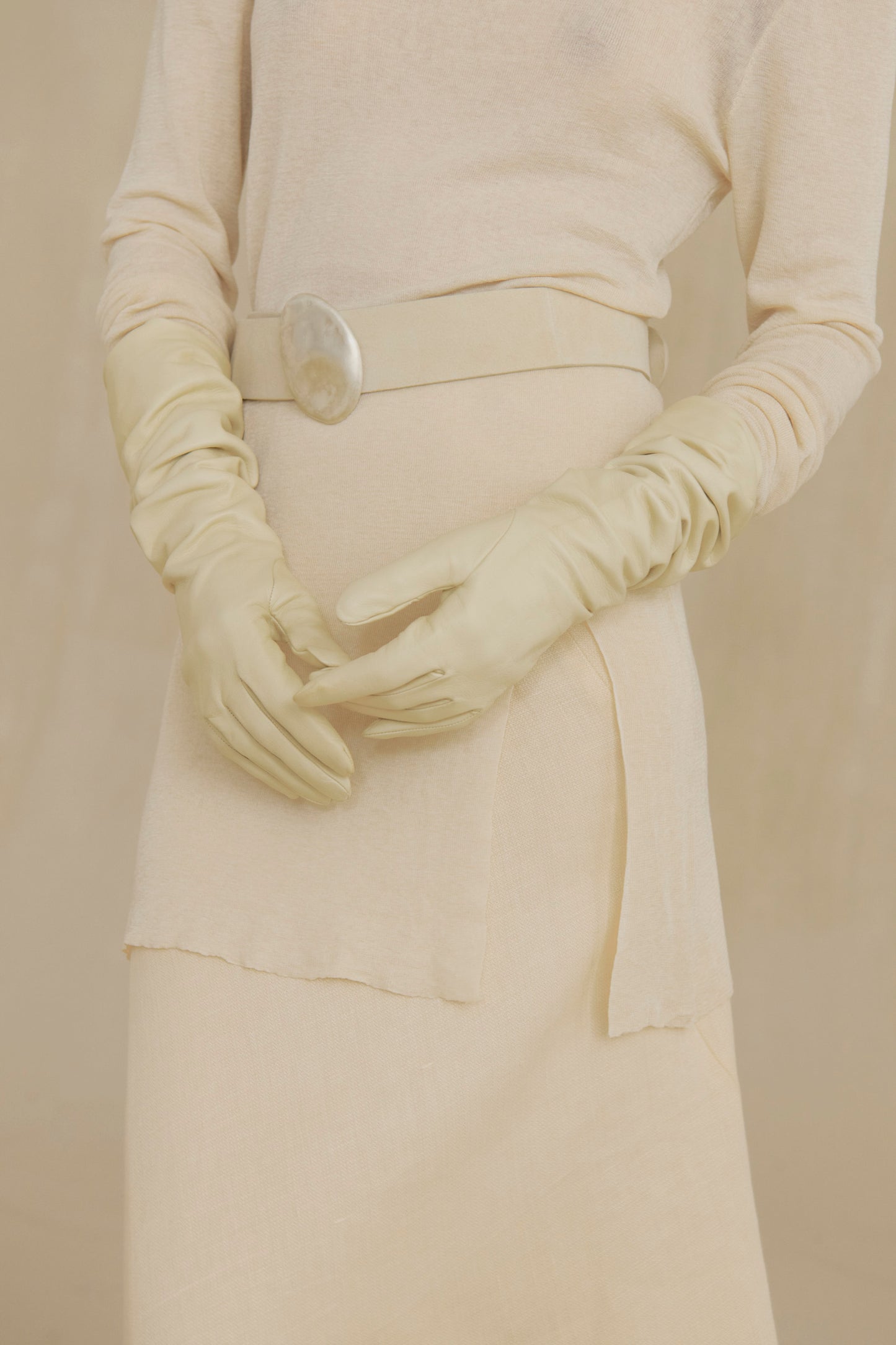 Lucia L, ivory suede jewel belt