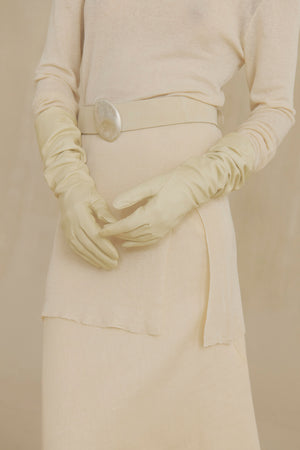 Lucia L, ivory suede jewel belt