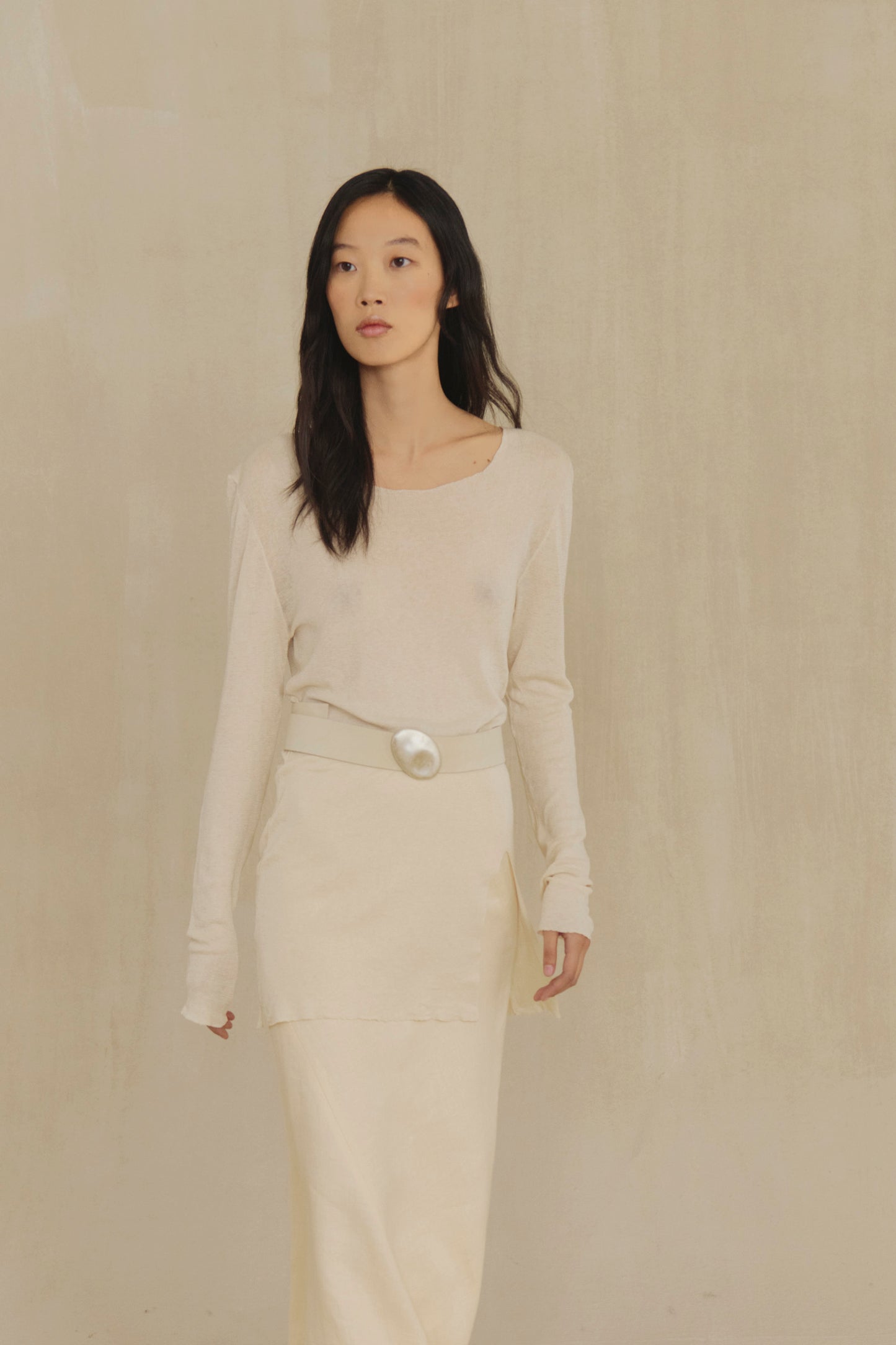 Lucia L, ivory suede jewel belt