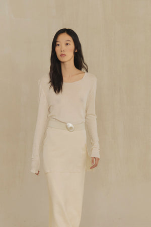 Lucia L, ivory suede jewel belt