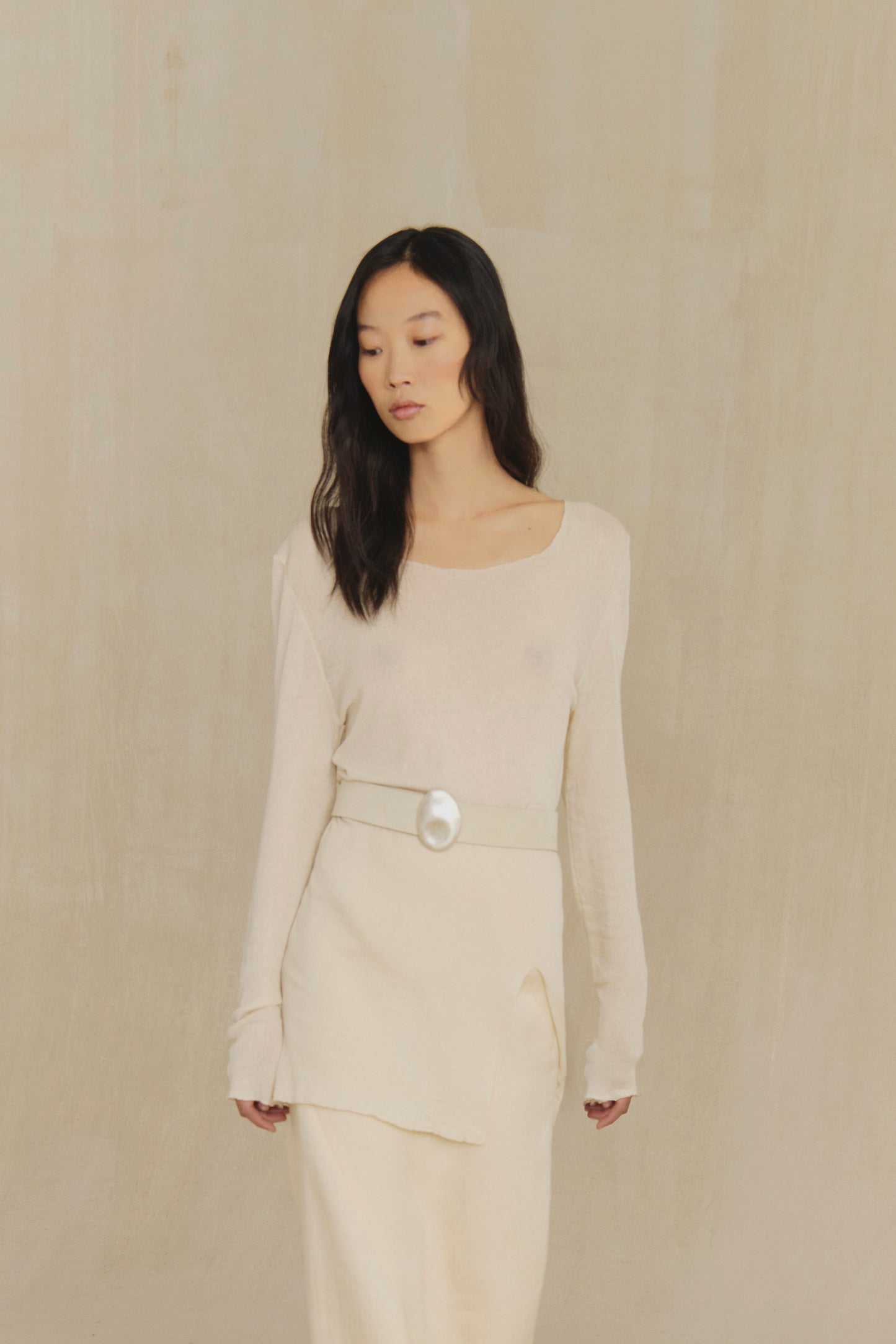 Lucia L, ivory suede jewel belt