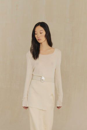 Lucia L, ivory suede jewel belt