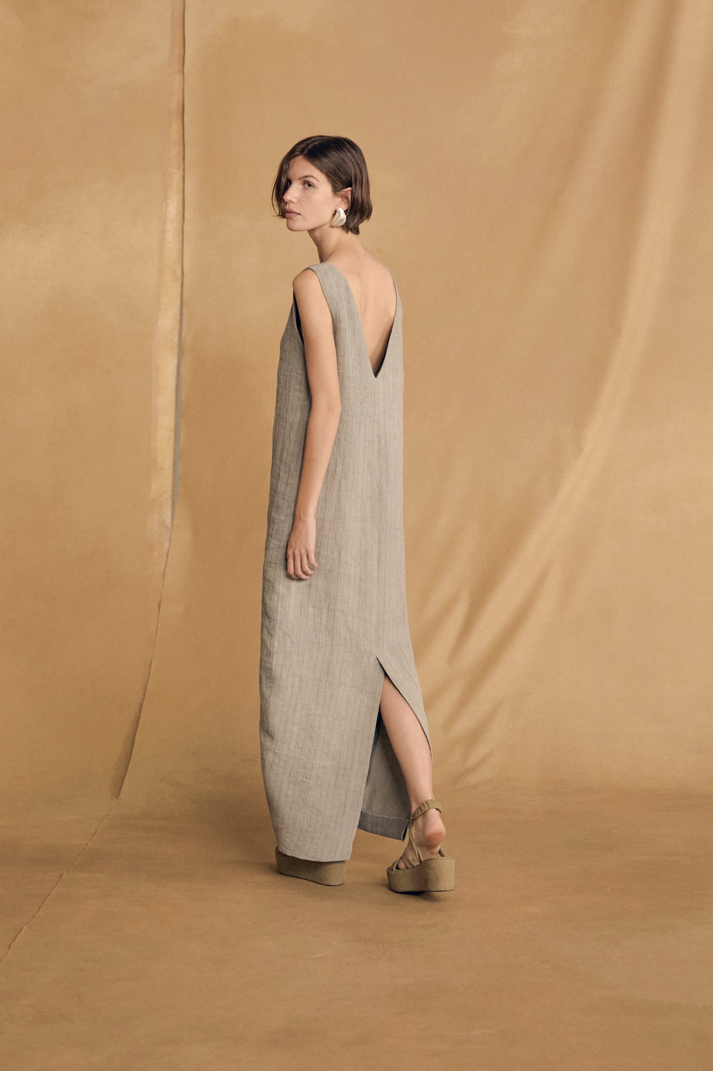 Lupe, sky blue striped linen dress