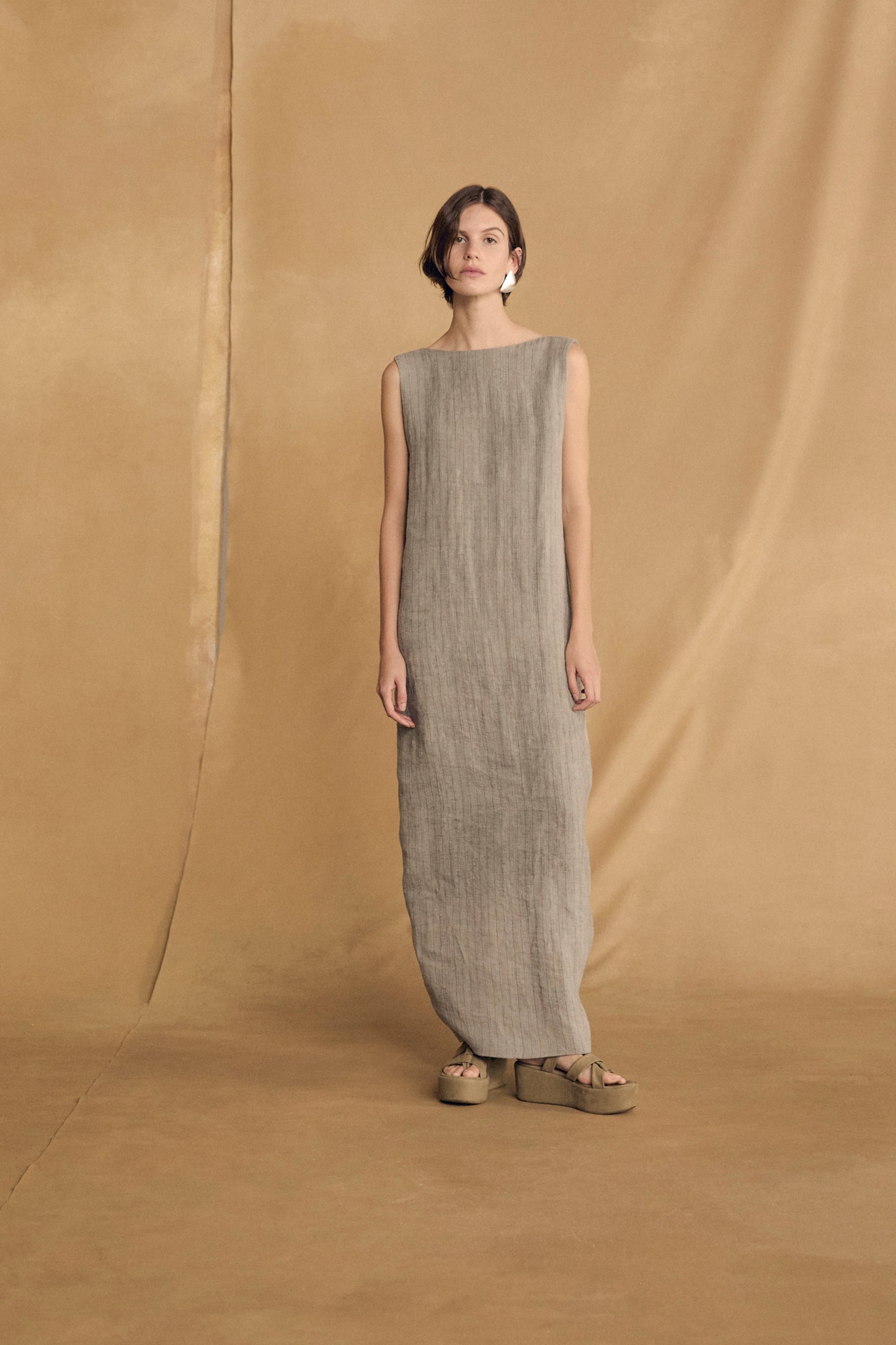 Lupe, sky blue striped linen dress