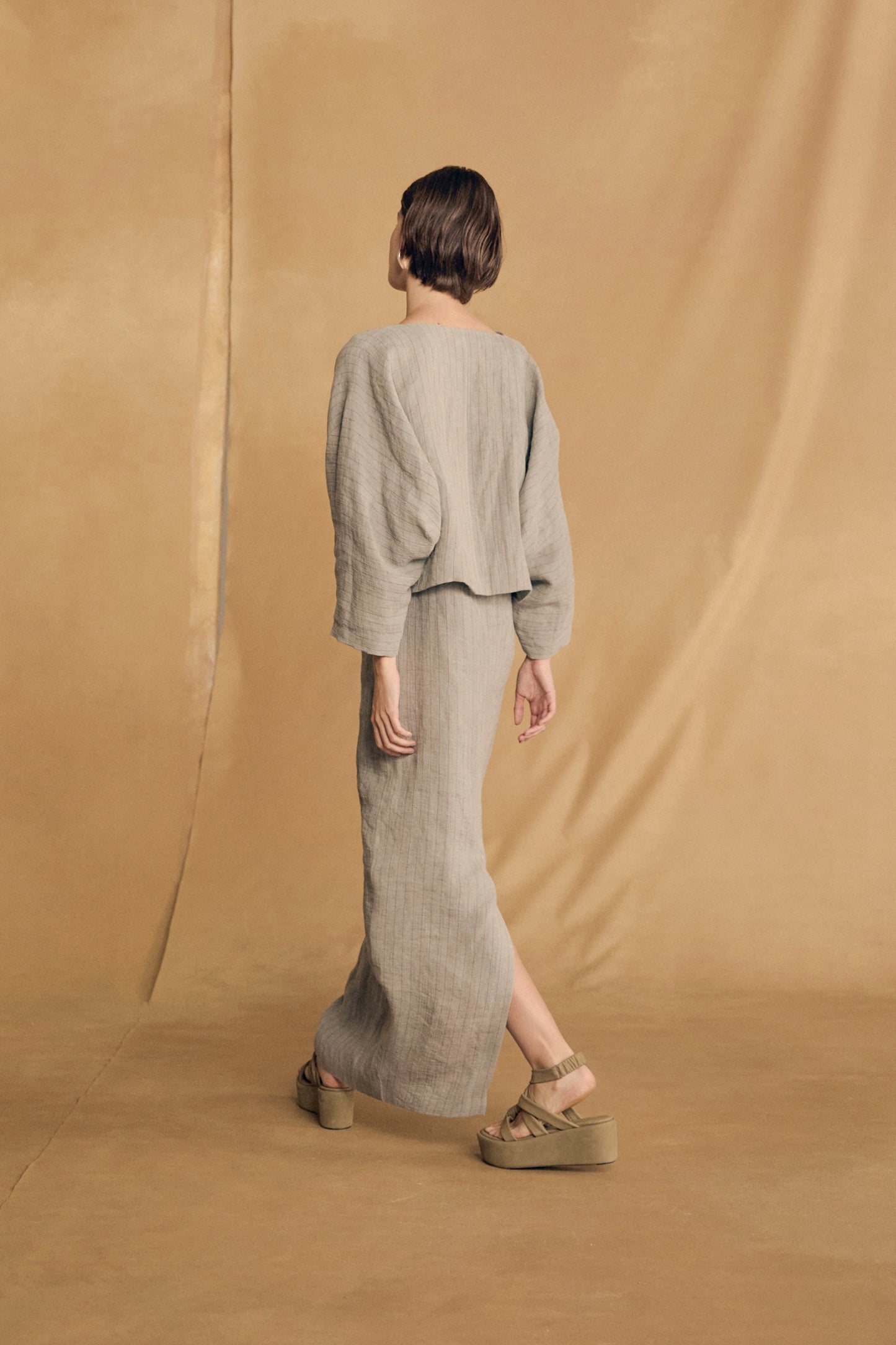 Lupe, sky blue striped linen dress