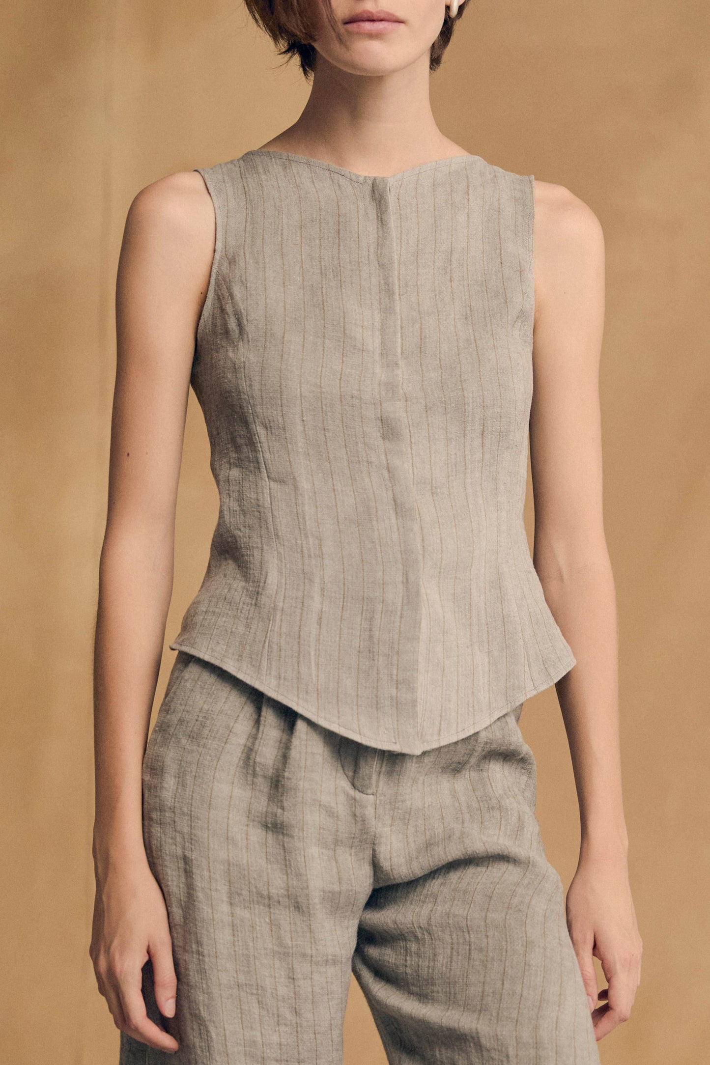 Lupe, sky blue striped linen vest