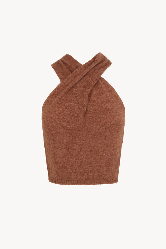 Lux, light brown knit halter top