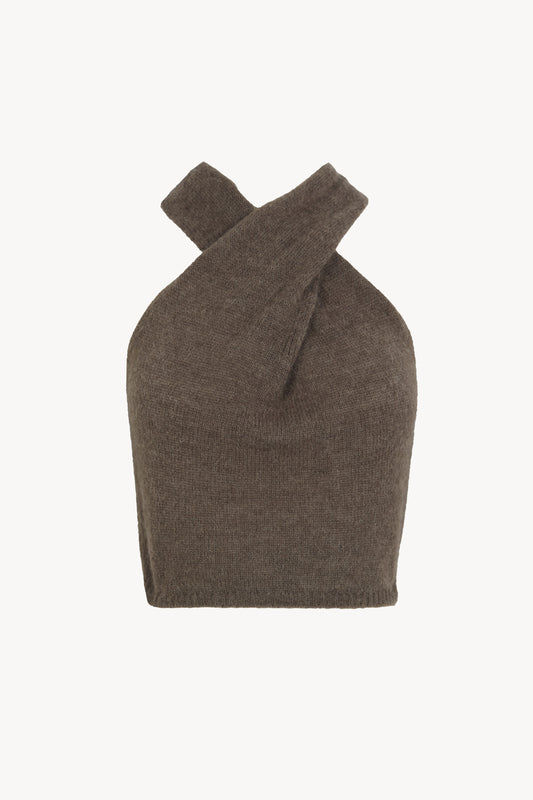 Lux, dark taupe knit halter top
