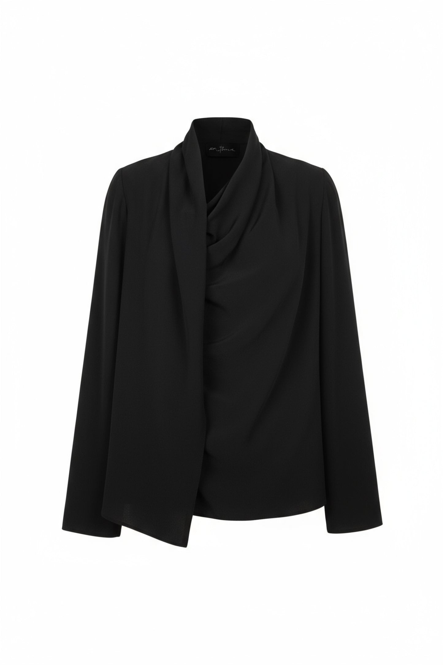 Lyra, black asymmetric silk blouse