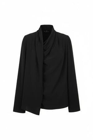 Lyra, black asymmetric silk blouse