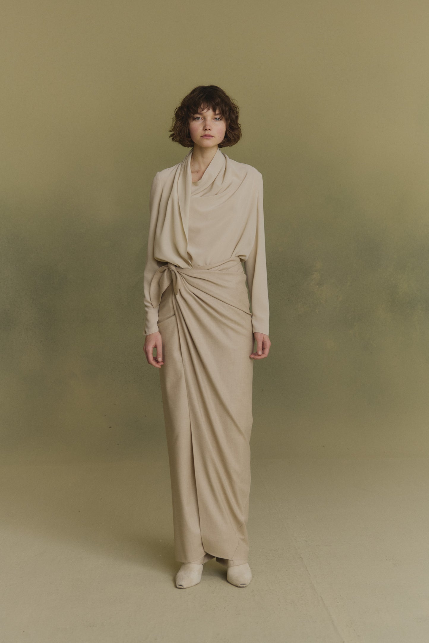 Fabula, beige virgin wool pareo skirt