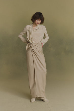 Fabula, beige virgin wool pareo skirt