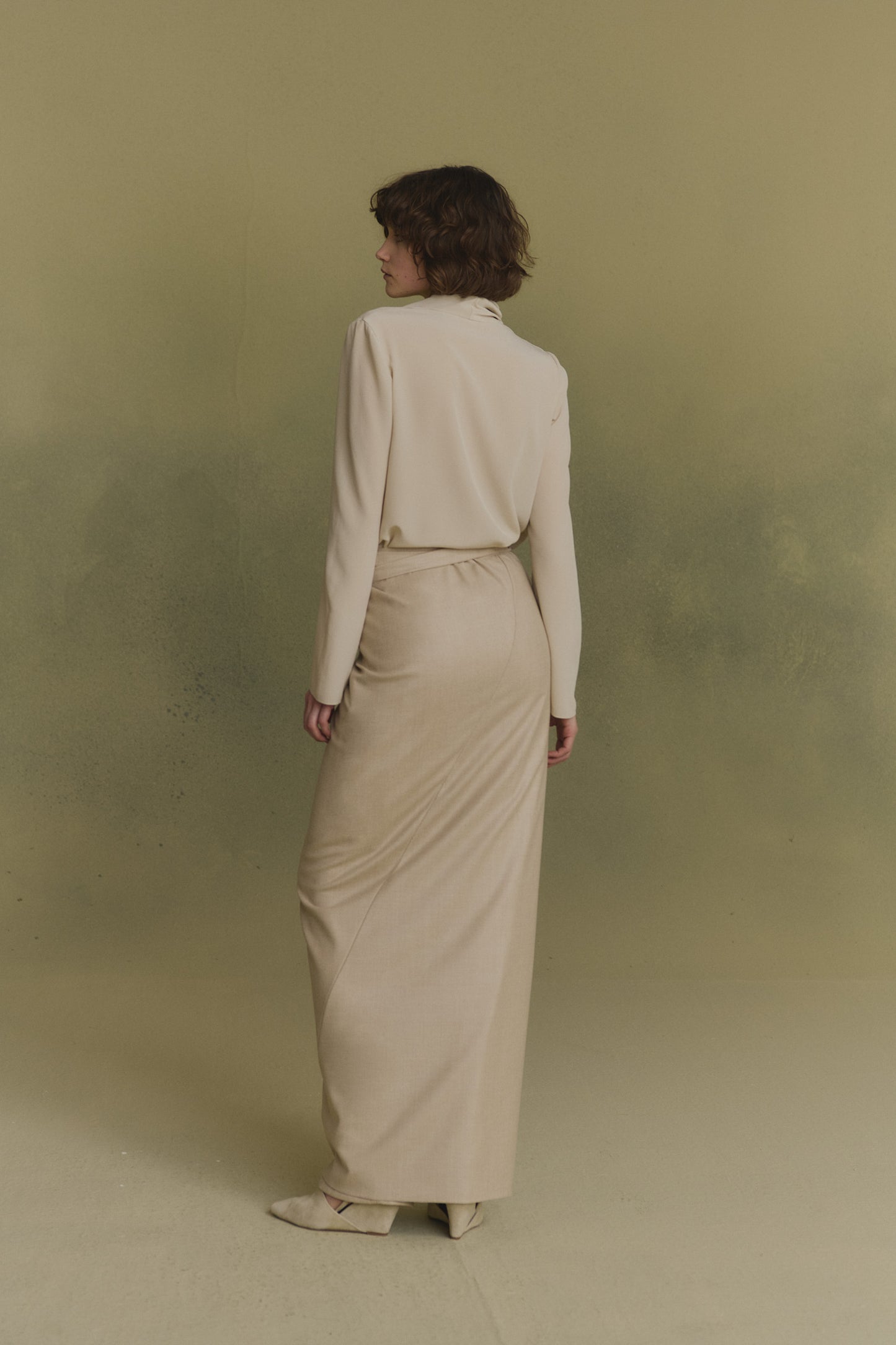 Fabula, beige virgin wool pareo skirt