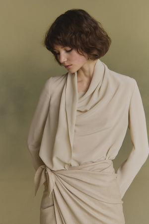 Lyra, beige asymmetric silk blouse