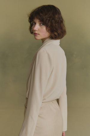 Lyra, black asymmetric silk blouse