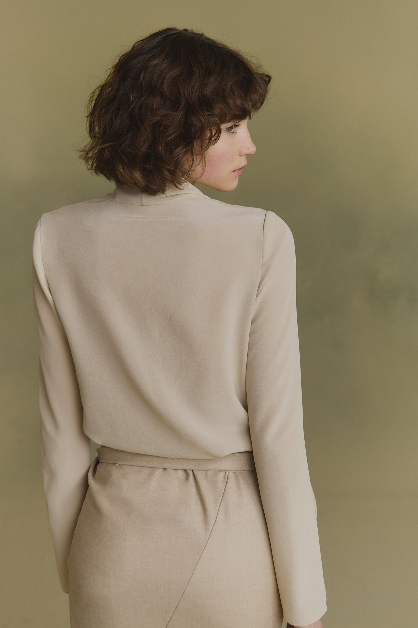Lyra, beige asymmetric silk blouse