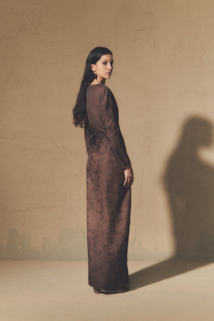 Malesia, burgundy jacquard wrap dress