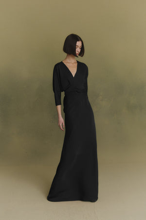 Mara, black silk wrap dress
