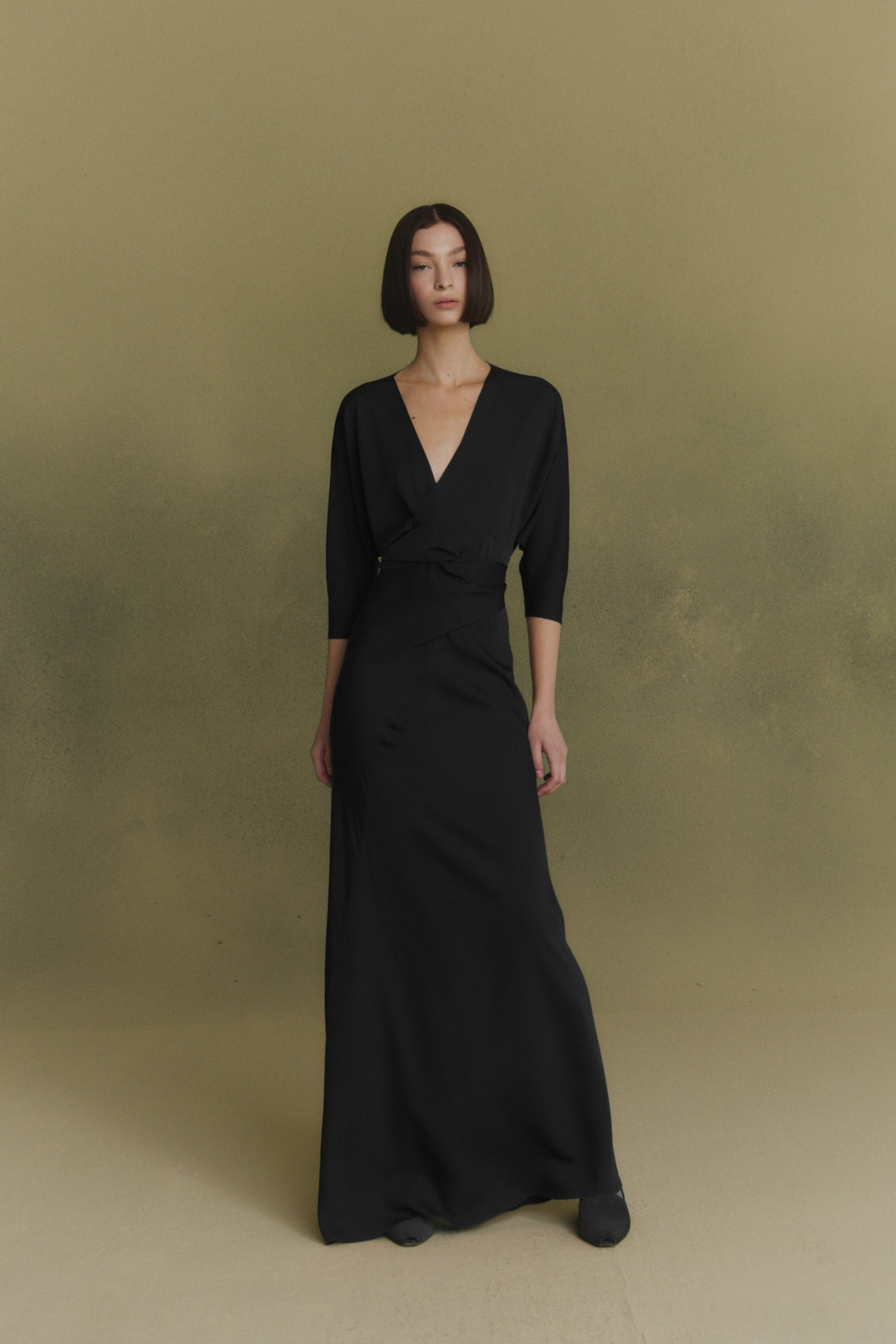 Mara, black silk wrap dress