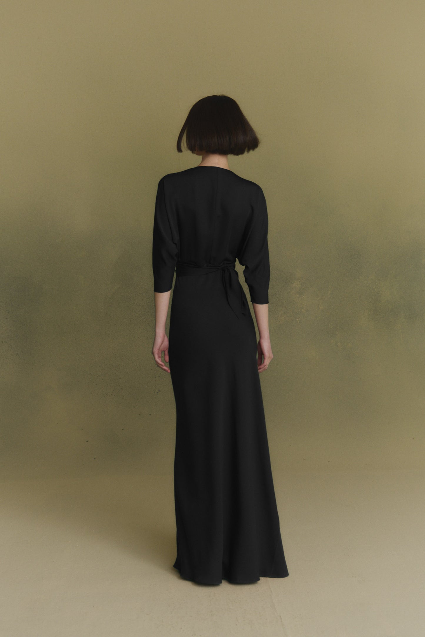 Mara, black silk wrap dress