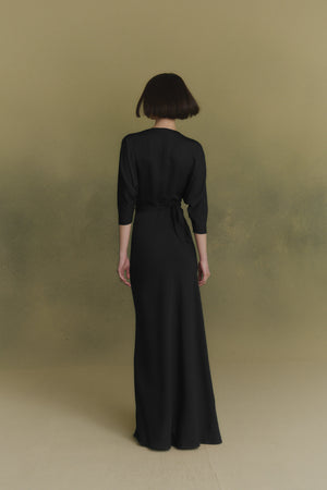 Mara, black silk wrap dress