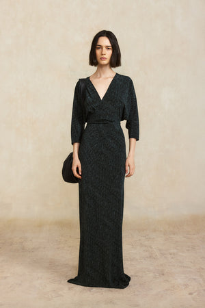 Mara, vestido envolvente de seda bornite print