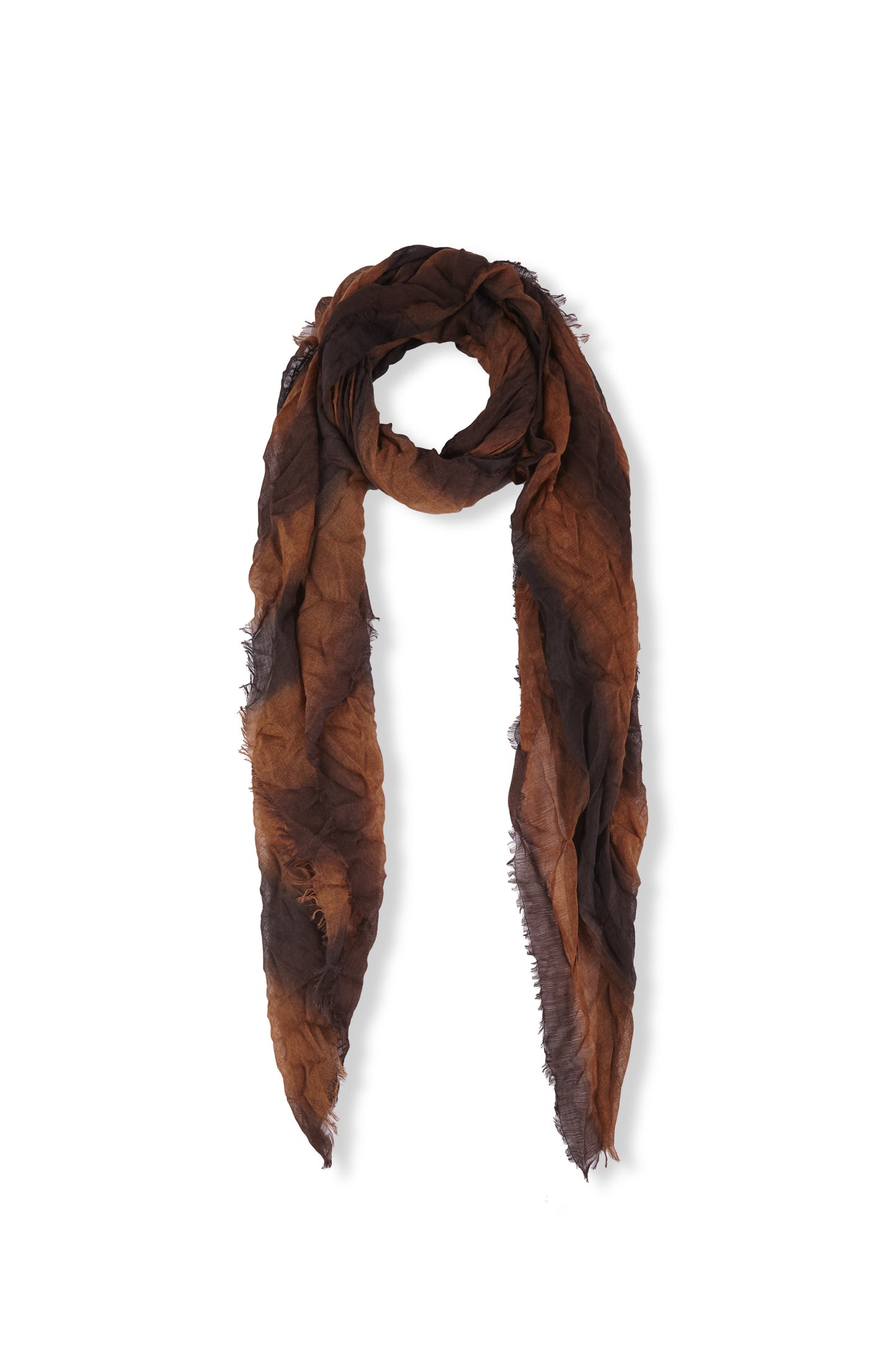 Marc, brown and tobacco striped scarf in cashmere and silk