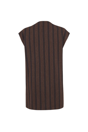 Marc, brown striped vest in linen and wool