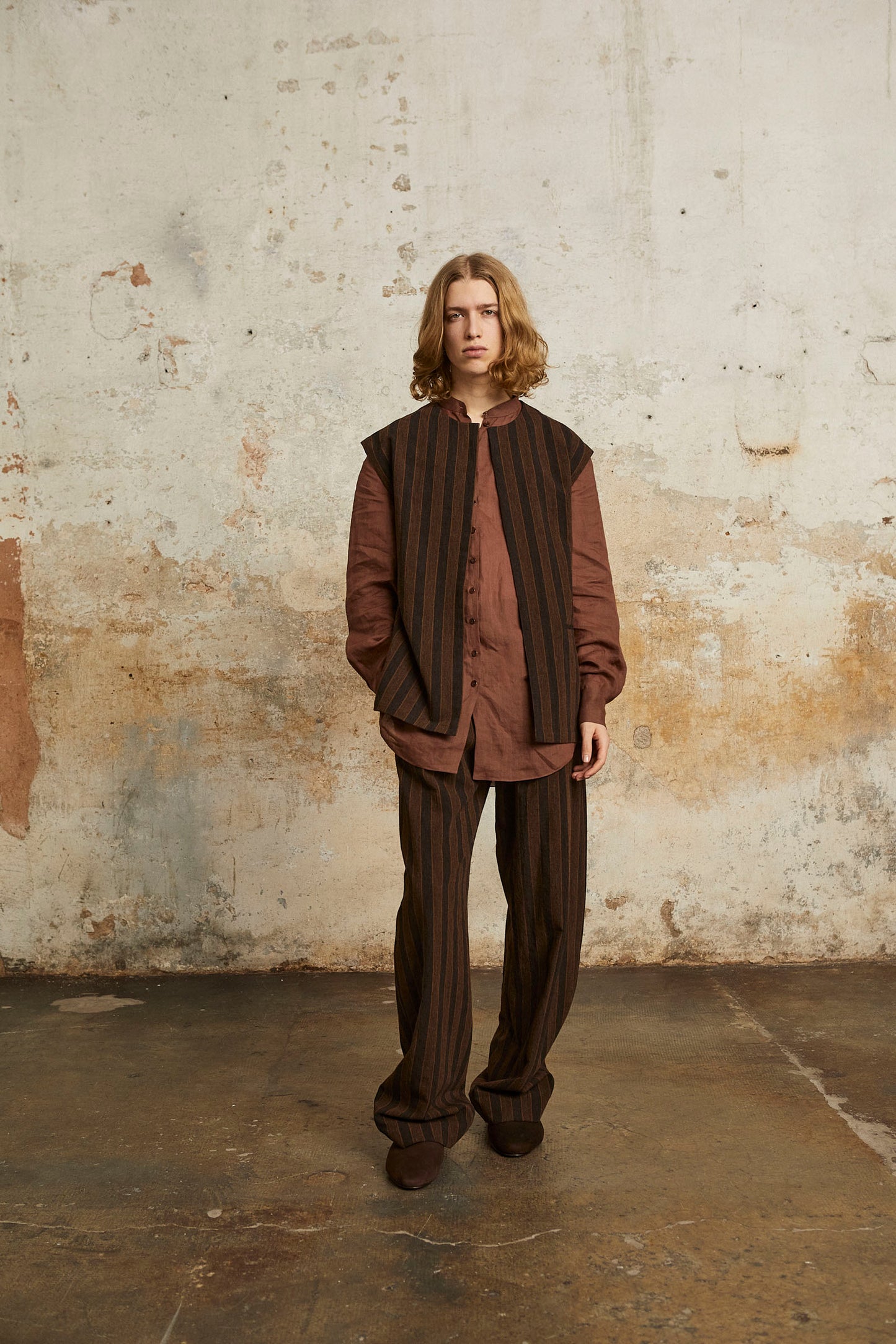 Marcel, brown striped pants in linen and wool