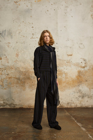 Marcel, blue striped pants in linen and wool