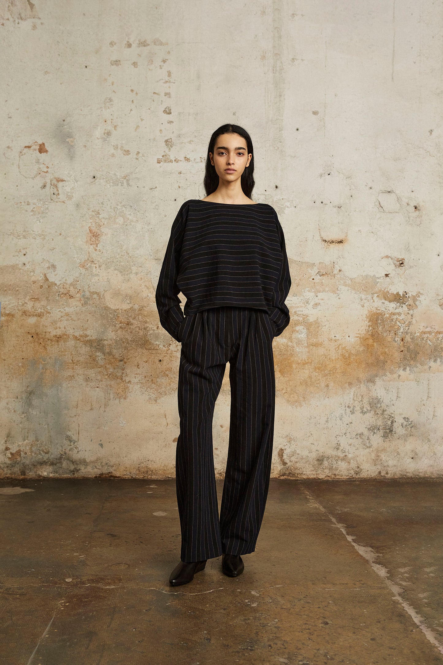 Marcel, blue striped pants in linen and wool