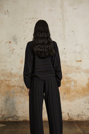 Marcel, blue striped pants in linen and wool