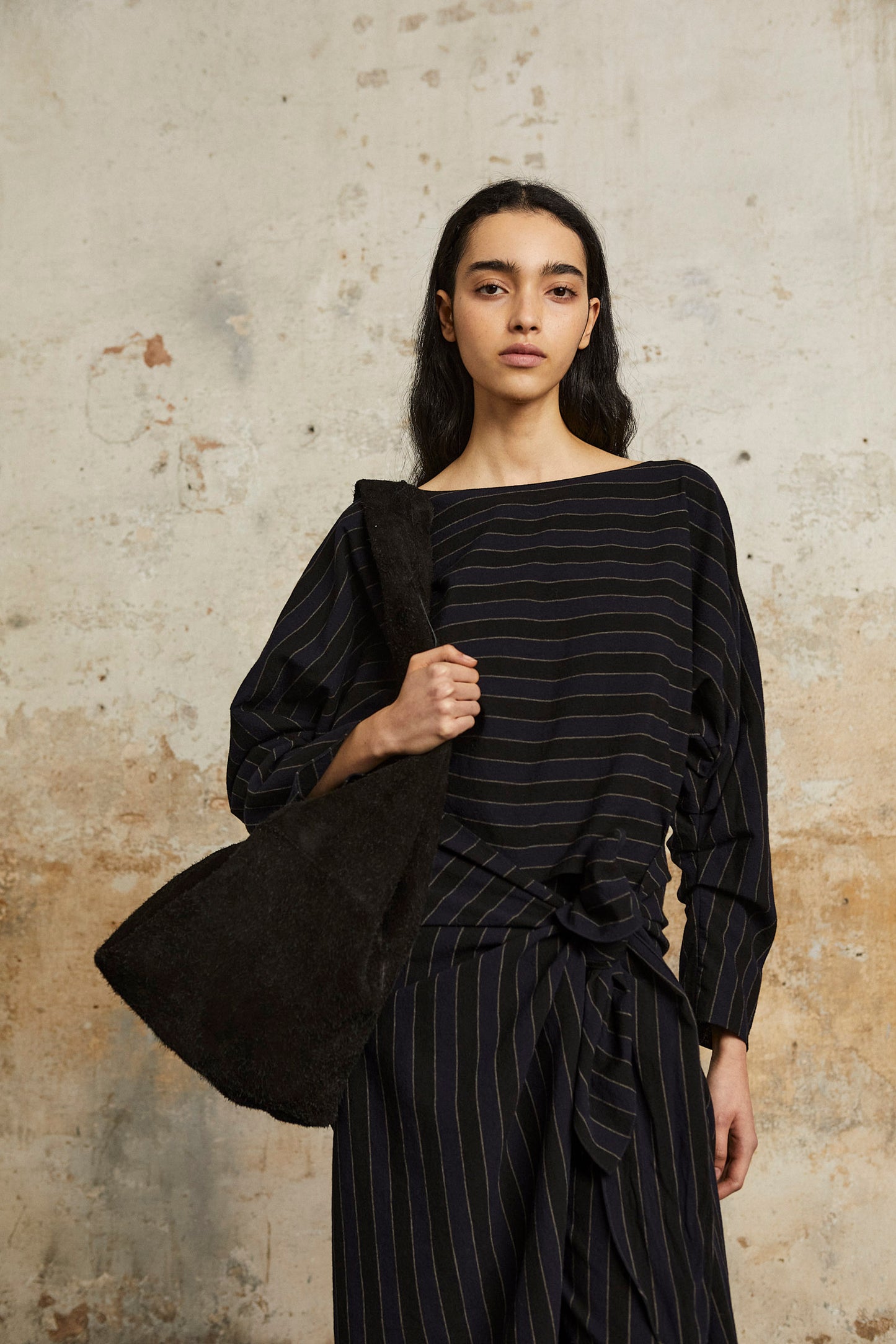 Marcel, blue striped skirt in linen and wool