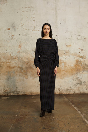 Marcel, blue striped skirt in linen and wool