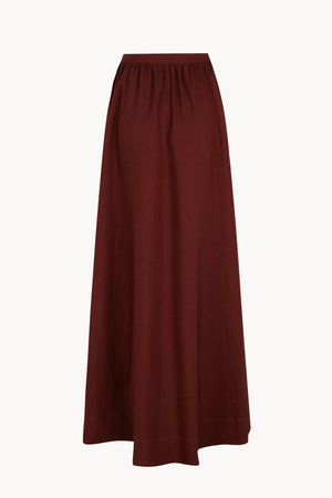 Margot, falda de lino y lana virgen rojo tostado