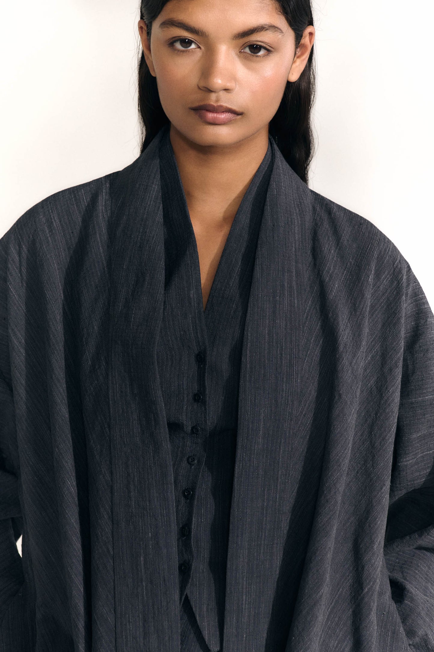 Marina, chaqueta larga denim oscuro