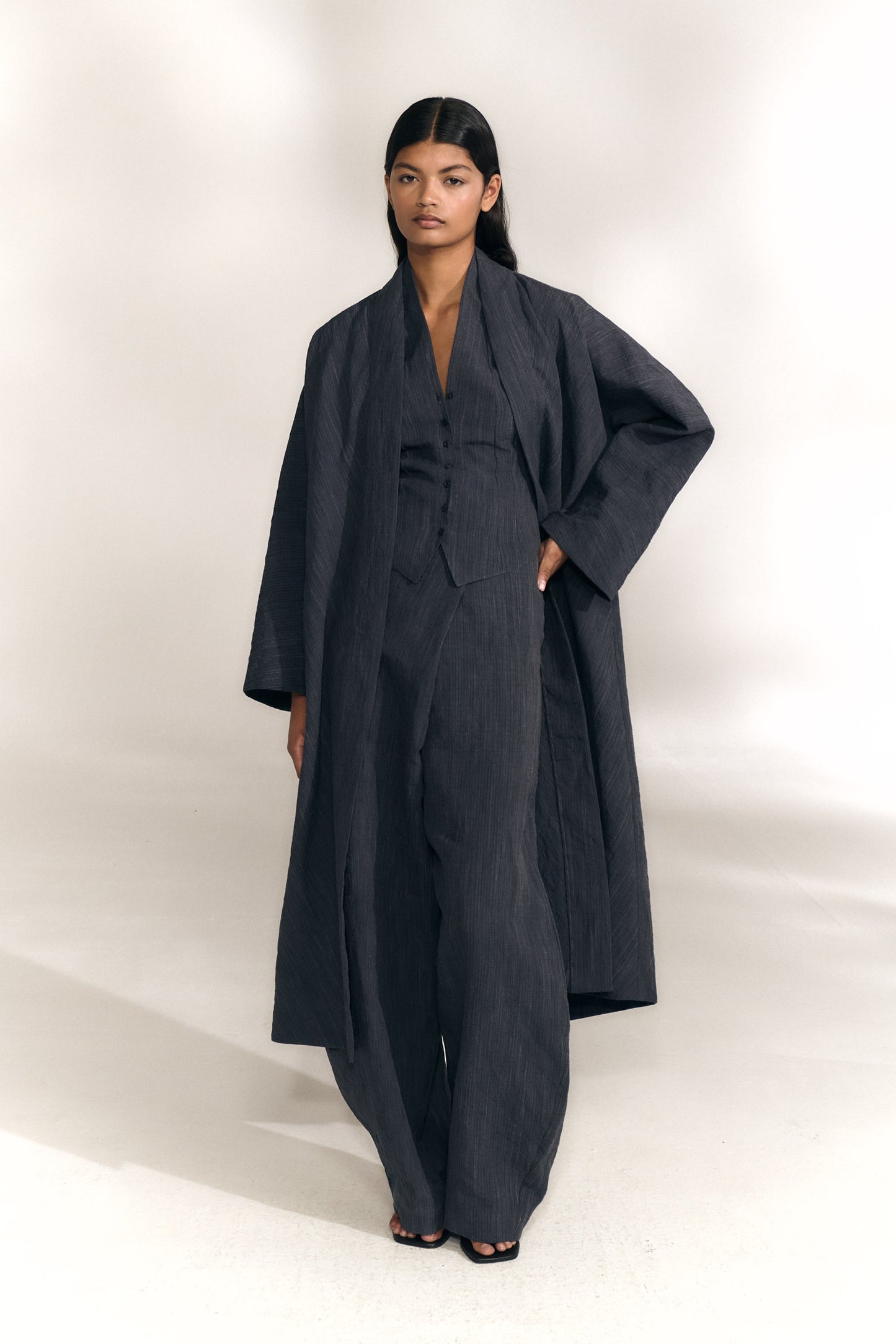 Marina, chaqueta larga denim oscuro