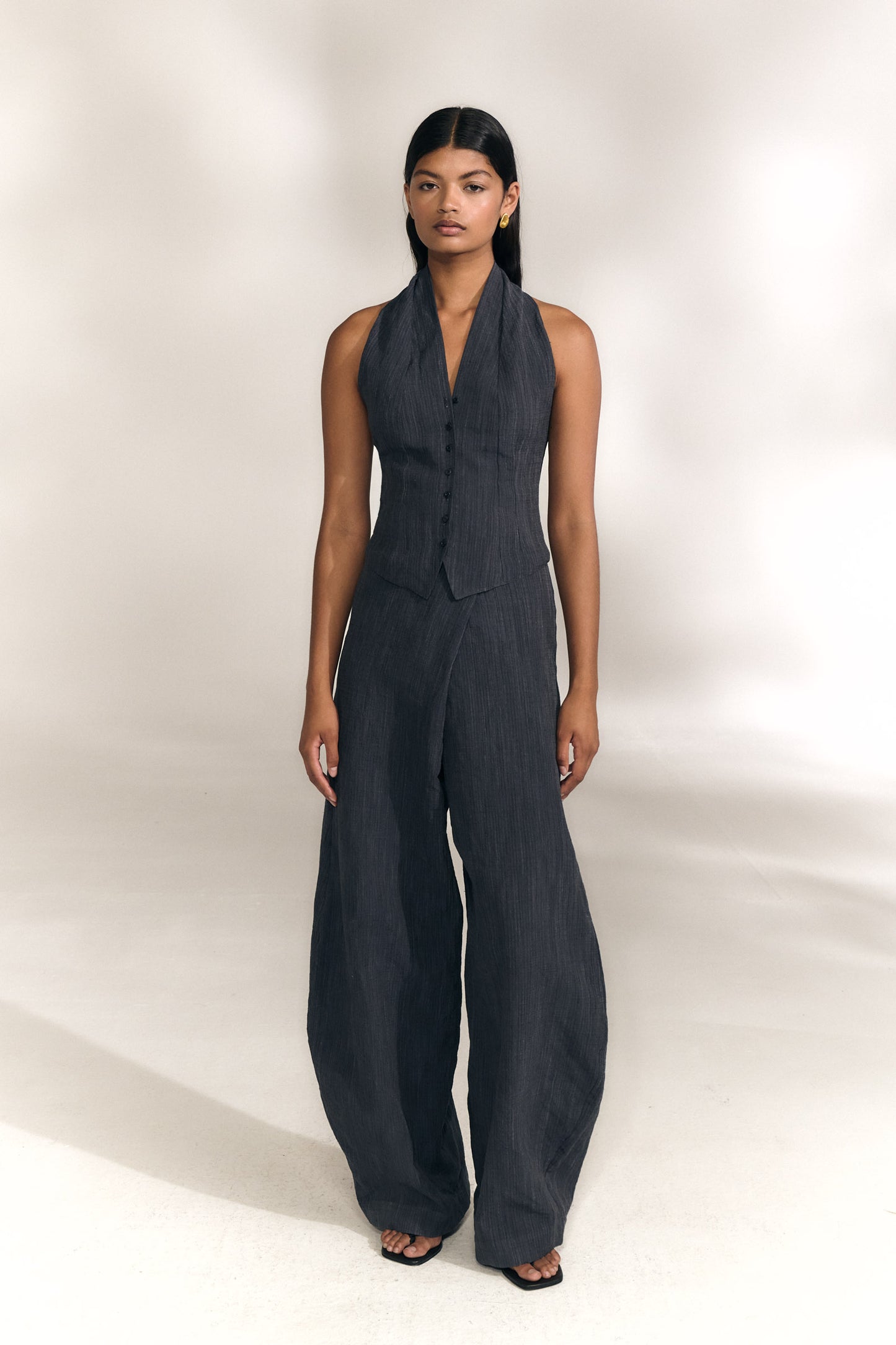 Marina, chaleco halter denim oscuro