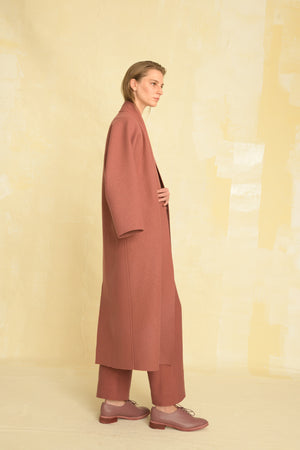 Marion, pink wool and linen coat