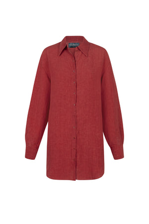Marlo, red linen shirt