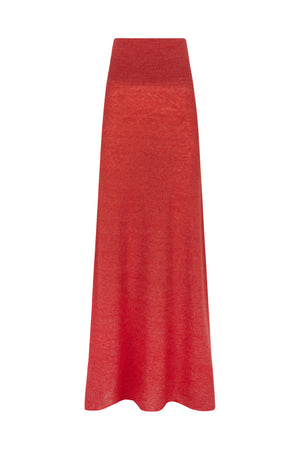Marlon, long red knitwear skirt
