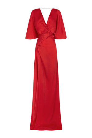 Martina, long red cupro dress 