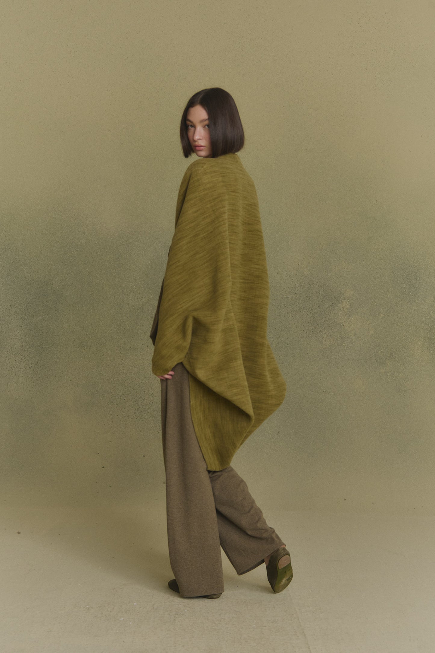 Path, green melange double-face coat