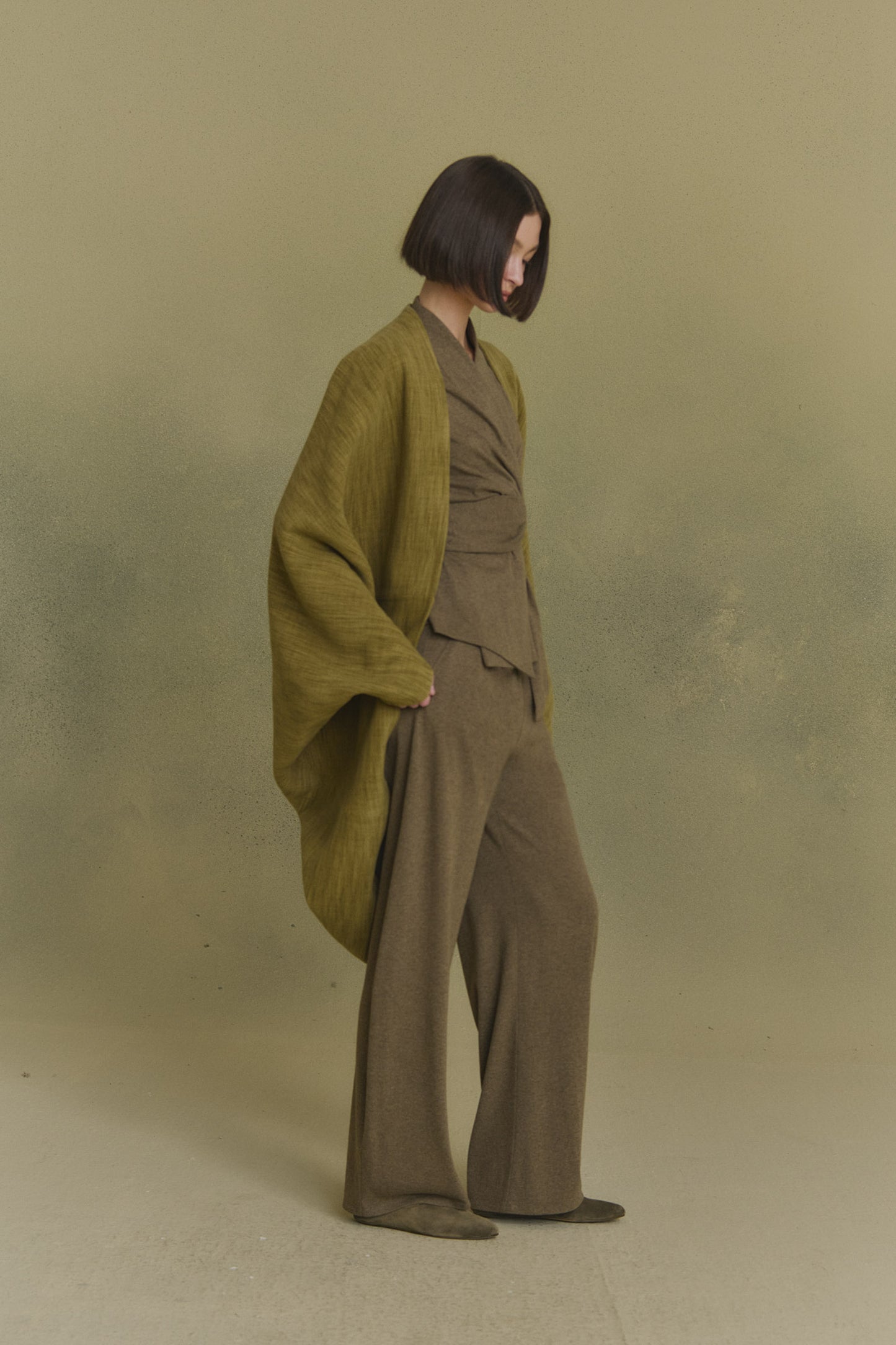 Path, green melange double-face coat