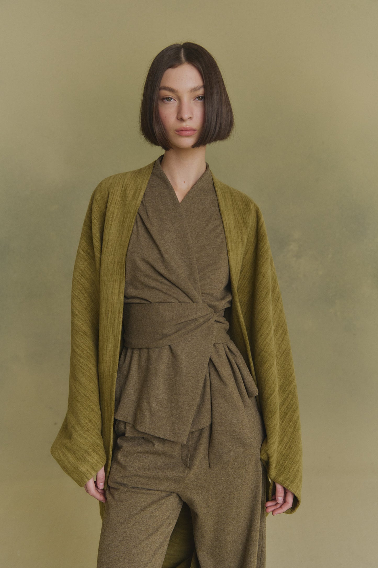 Path, green melange double-face coat