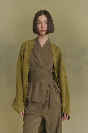 Path, green melange double-face coat
