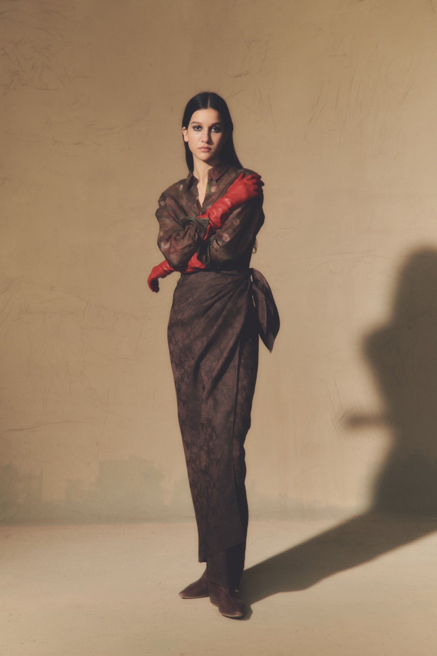 Malesia, burgundy jacquard wrap skirt