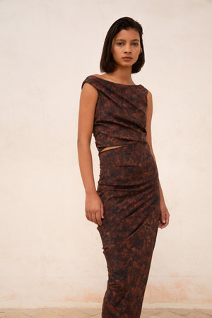 Mathilda, mata print stretch silk skirt