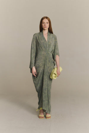 Mayu, folliage print silk dress