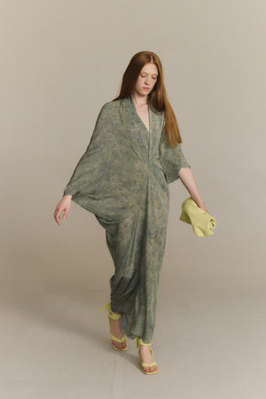 Mayu, folliage print silk dress